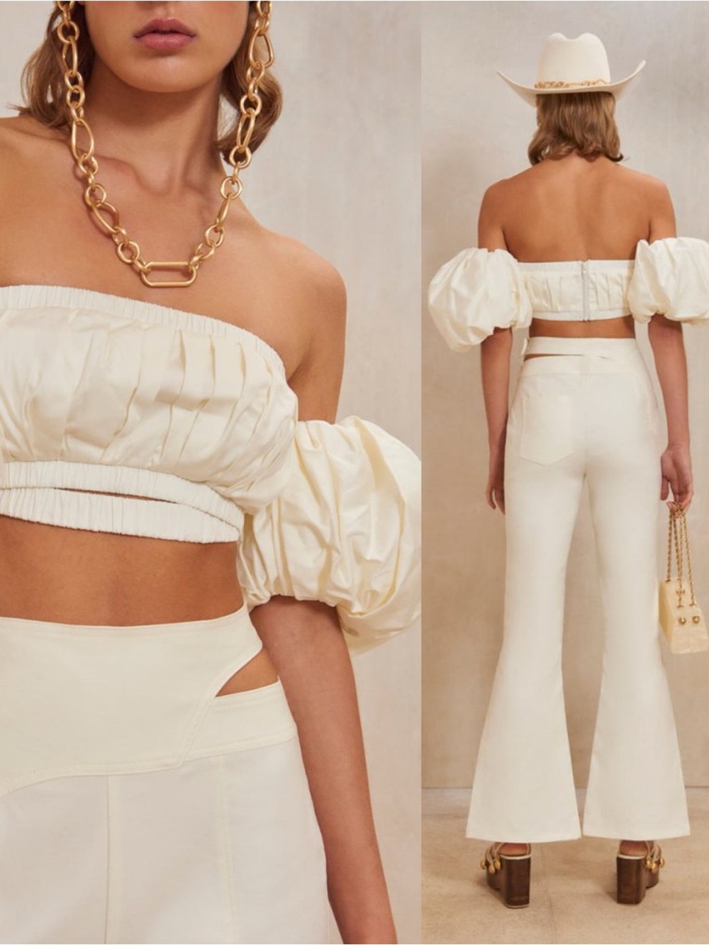 Cult Gaia Carly Cropped Top Detachable Puff Sleeves Off White NEW with tags